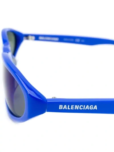 Shop Balenciaga Narrow Oval-frame Sunglasses In Blue