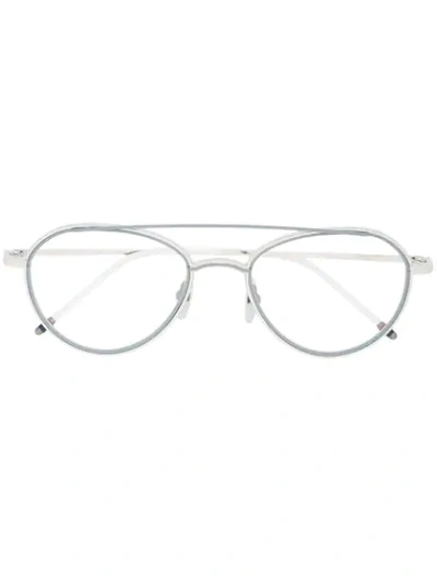Shop Thom Browne Classic Aviator Glasses In Metallic