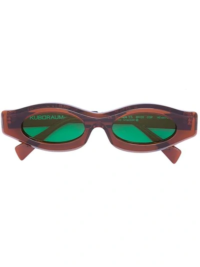 Shop Kuboraum Oval Frame Sunglasses In Brown