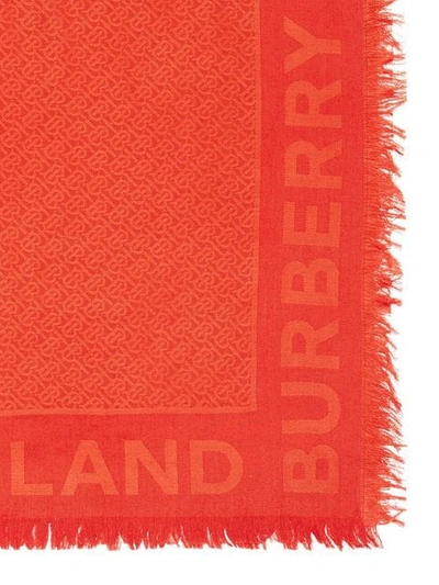 Shop Burberry Monogram Silk Wool Jacquard Large Square Scarf In Orange