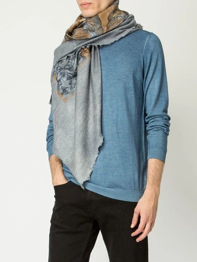 Shop Avant Toi Printed Square Scarf In Blue