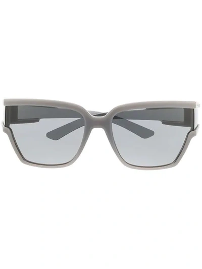 Shop Balenciaga Rectangle Frame Sunglasses In 002 Grey Grey Grey