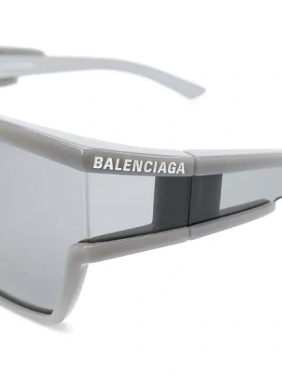 Shop Balenciaga Rectangle Frame Sunglasses In 002 Grey Grey Grey