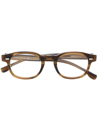 Shop Hugo Boss Tortoiseshell-effect Square Glasses In Brown