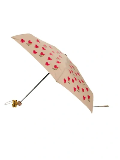 Shop Moschino Heart Pattern Umbrella In Brown