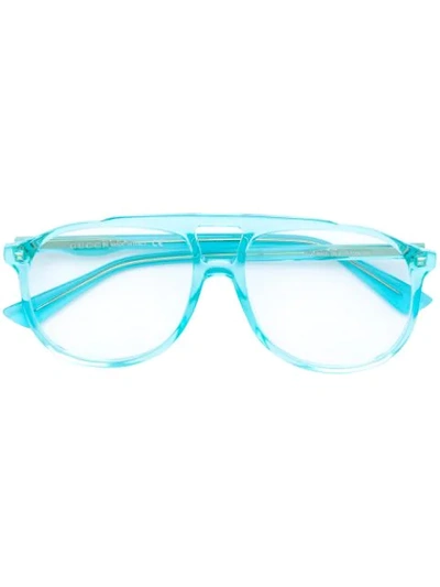 Shop Gucci Oversized Acetate Glasses In Blue