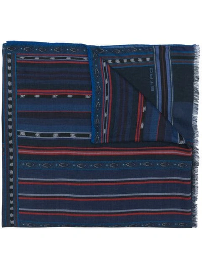 Shop Etro Mix Print Scarf In Blue