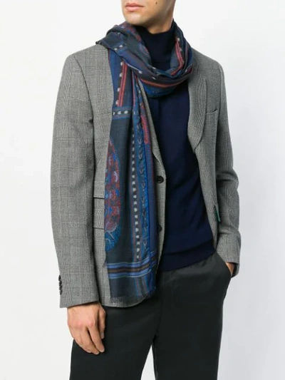 Shop Etro Mix Print Scarf In Blue