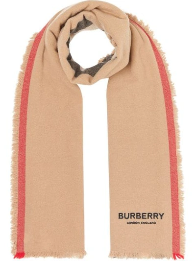 Shop Burberry Icon Stripe Wool Cashmere Scarf In Neutrals