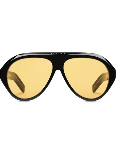 Shop Gucci Navigator Sunglasses With Double G In Black