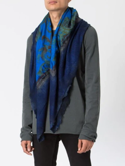 Shop Avant Toi Baroque Print Scarf - Blue