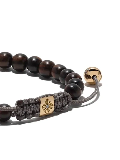 Shop Shamballa Jewels 18kt Yellow Gold, Diamond And Wood Non-braided Beaded Bracelet In Stone Grey