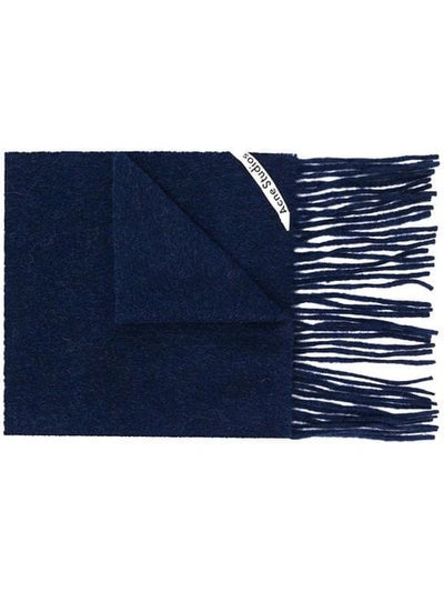 Shop Acne Studios Canada Skinny Fringed Scarf In Blue