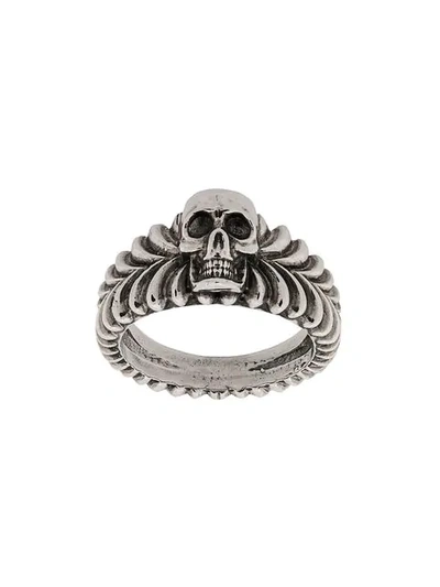 Shop Emanuele Bicocchi Skull Engraved Ring In Silver