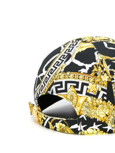 Shop Versace Hibiscus-print Baseball Cap In Black