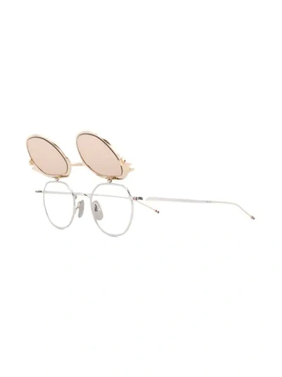 Shop Thom Browne Double Frame Sunglasses In Gold