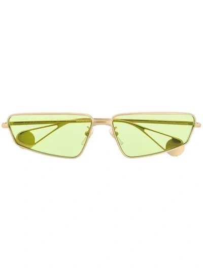 Shop Gucci Green Tinted Sunglasses In Gold