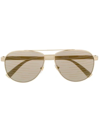 Shop Versace Aviator Sunglasses In Gold