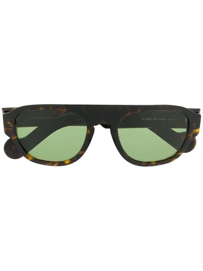 Shop Moncler Rectangular Shield Sunglasses In Brown