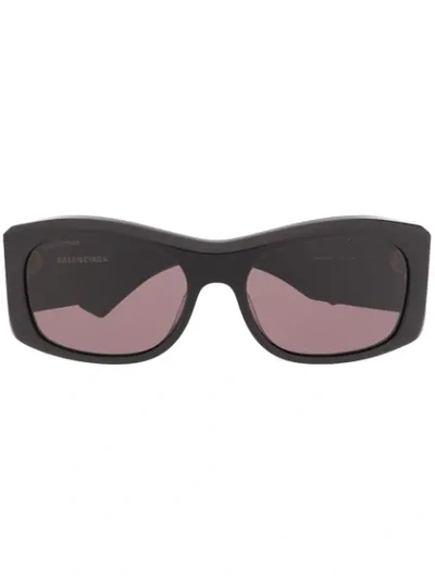 Shop Balenciaga Thick Logo Print Sunglasses In Black
