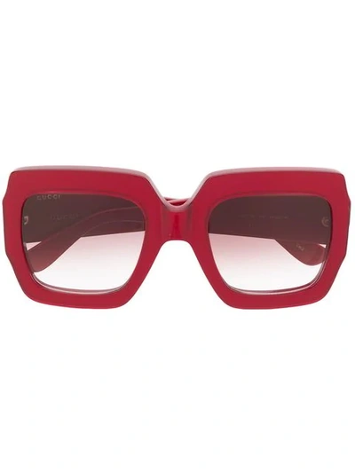Shop Gucci Square Shaped Sunglasses In Red