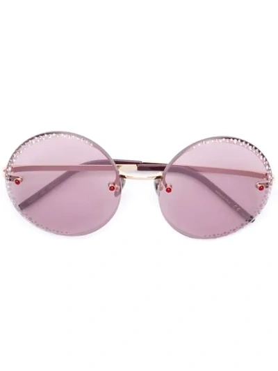 Shop Pomellato Eyewear Round Rhinestone Embellished Sunglasses In Metallic
