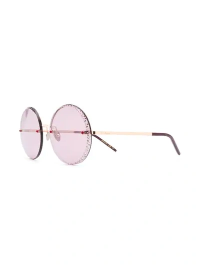 Shop Pomellato Eyewear Round Rhinestone Embellished Sunglasses In Metallic