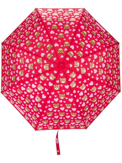 Shop Moschino Teddy Bear Print Umbrella In Red