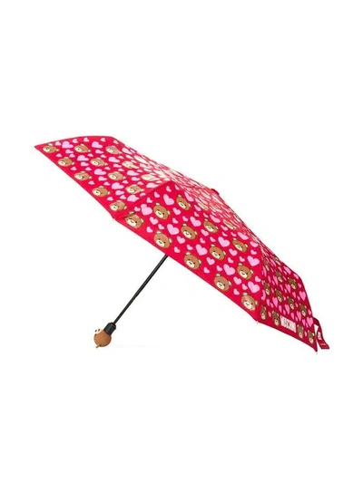 Shop Moschino Teddy Bear Print Umbrella In Red