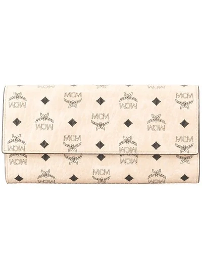 Shop Mcm Logo Print Flap Wallet In Pink