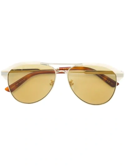Shop Gucci Classic Aviator Sunglasses In Yellow
