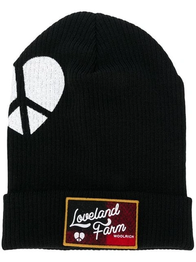 Shop Woolrich X Griffin Logo Patch Beanie In Black