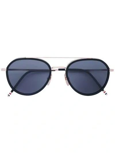 Shop Thom Browne Matte Black Sunglasses