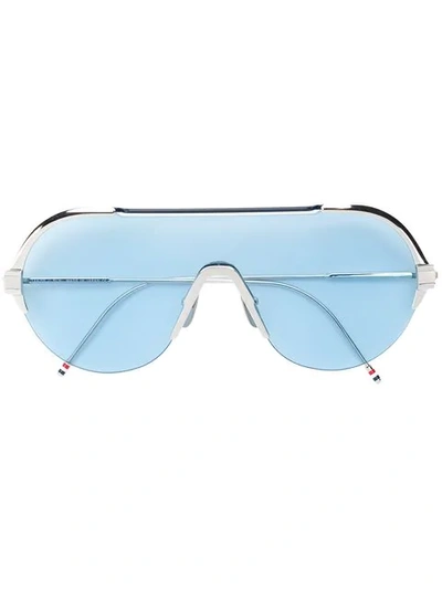 Shop Thom Browne Aviator Sunglasses In Silver