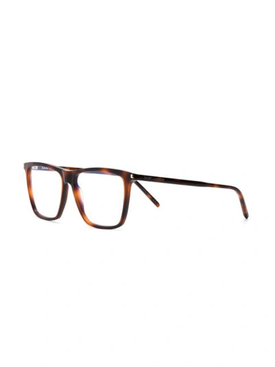 Shop Saint Laurent Eyewear Rectangular Shaped Glasses - Brown