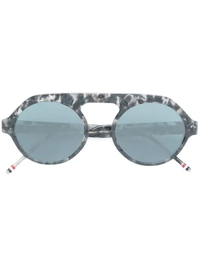 Shop Thom Browne Tortoiseshell Top Bar Round Frame Sunglasses In Grey