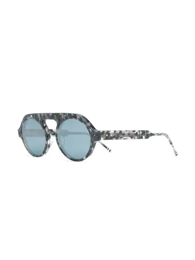 Shop Thom Browne Tortoiseshell Top Bar Round Frame Sunglasses In Grey