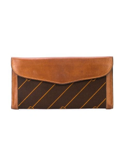 Pre-owned Gucci Pinstripe Logo Wallet In Brown