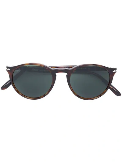 Shop Persol Round Frame Sunglasses In Brown