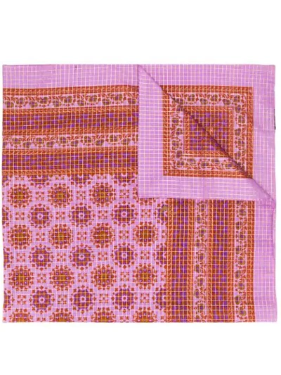 Pre-owned Saint Laurent Check And Paisley Print Shawl In Pink