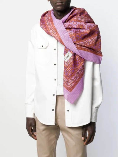 Pre-owned Saint Laurent Check And Paisley Print Shawl In Pink