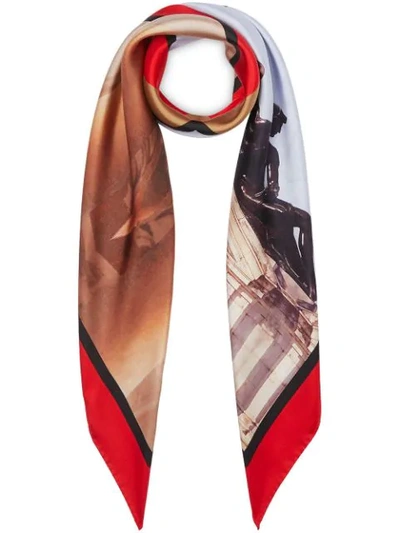 Shop Burberry Montage Print Silk Large Square Scarf In Beige Red