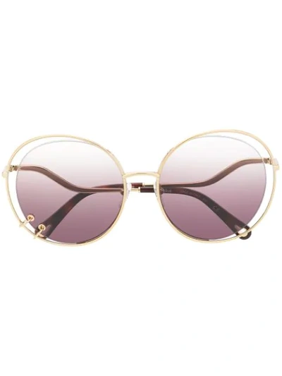 Shop Chloé Oversized Wire Detail Sunglasses In Gold