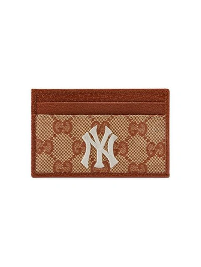 Shop Gucci Original Gg Card Case With Ny Yankees™ Patch In Neutrals