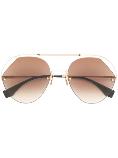 Shop Fendi Geometric Framed Aviator Sunglasses In Metallic