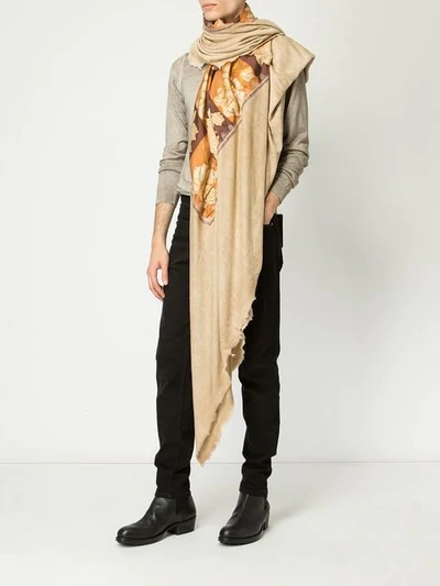 Shop Avant Toi Rose Print Scarf In Neutrals