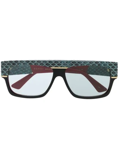 Shop Gucci Rectangular Frame Sunglasses In Black