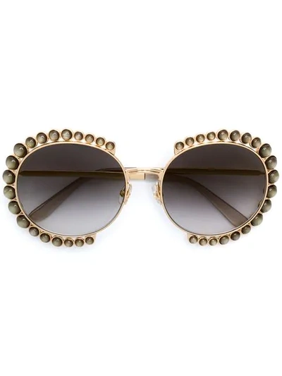 Shop Elie Saab Embellished Round Frame Sunglasses In Metallic