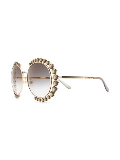 Shop Elie Saab Embellished Round Frame Sunglasses In Metallic