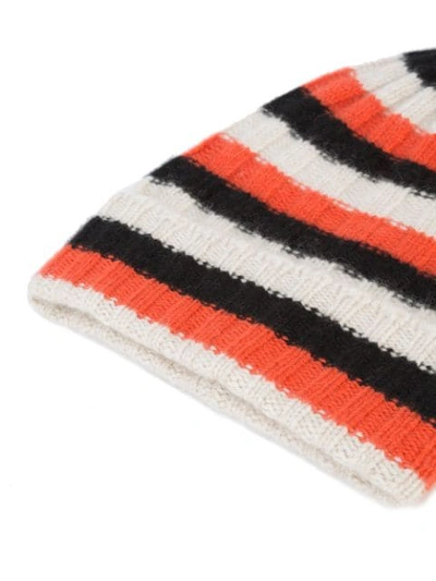 Shop The Elder Statesman Striped Beanie In White Black Persimmon